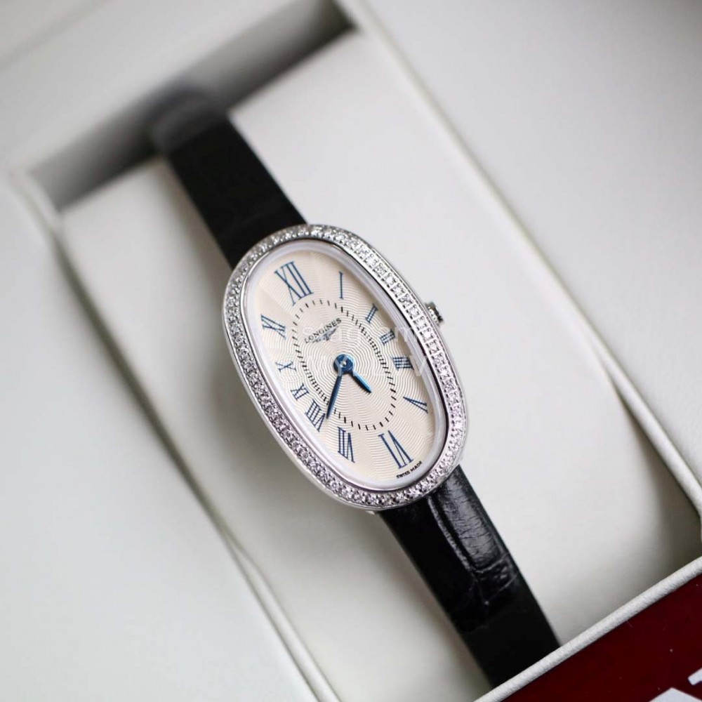 Longines Ultra Thin Dial Black Leather Strap Quartz Watch For Women