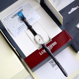 Longines Ultra Thin Dial Black Leather Strap Quartz Watch For Women