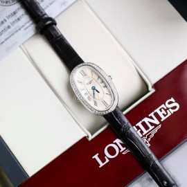 Longines Ultra Thin Dial Black Leather Strap Quartz Watch For Women