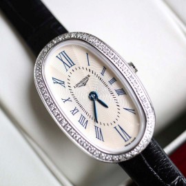 Longines Ultra Thin Dial Black Leather Strap Quartz Watch For Women