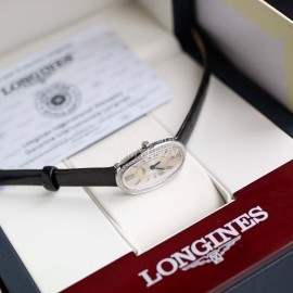 Longines Ultra Thin Dial Black Leather Strap Quartz Watch For Women
