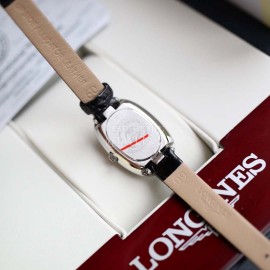 Longines Ultra Thin Dial Black Leather Strap Quartz Watch For Women