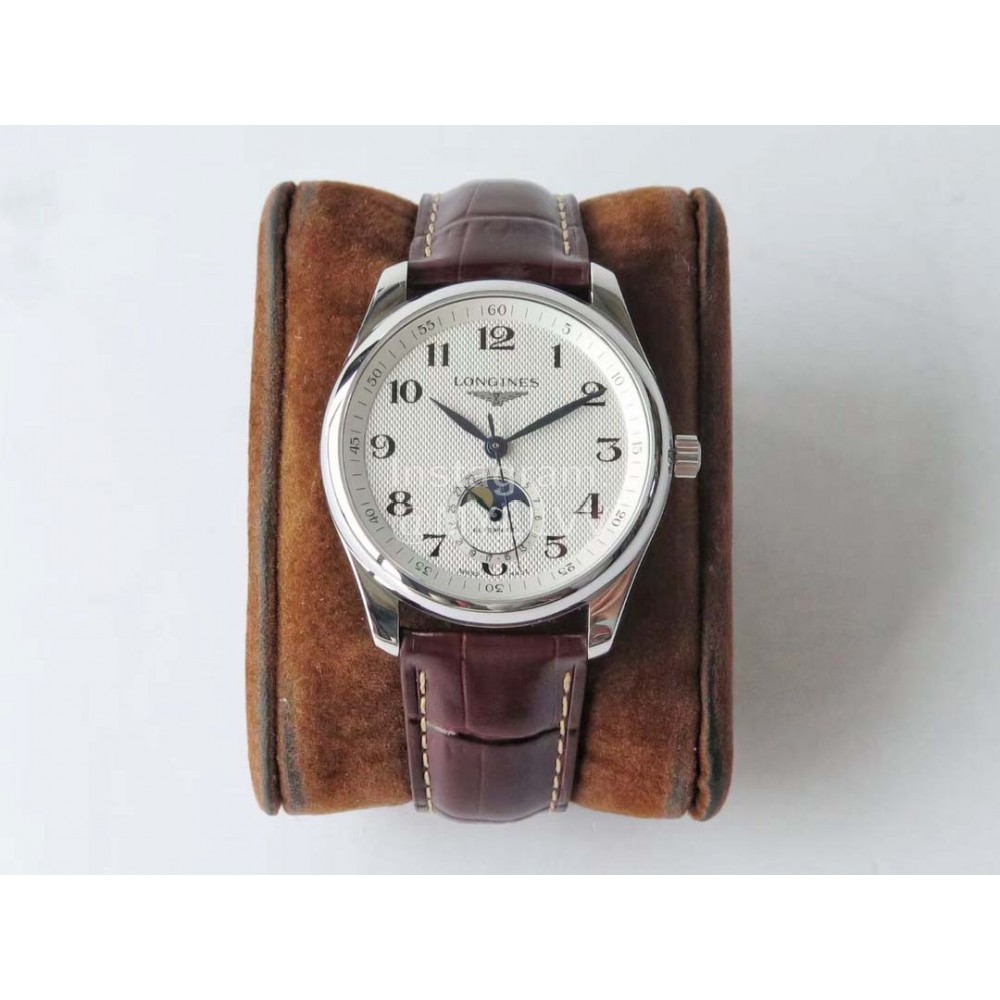 Longines Lunar Phase Leather Strap White Dial Watch