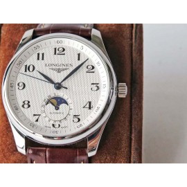 Longines Lunar Phase Leather Strap White Dial Watch
