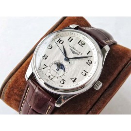 Longines Lunar Phase Leather Strap White Dial Watch