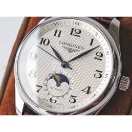 Longines Lunar Phase Leather Strap White Dial Watch