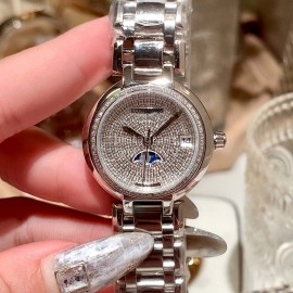 Longines New 316 Refined Steel Diamond Dial Watch Silver
