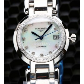 Longines Diamond Waterproof Silver Steel Strap Watch