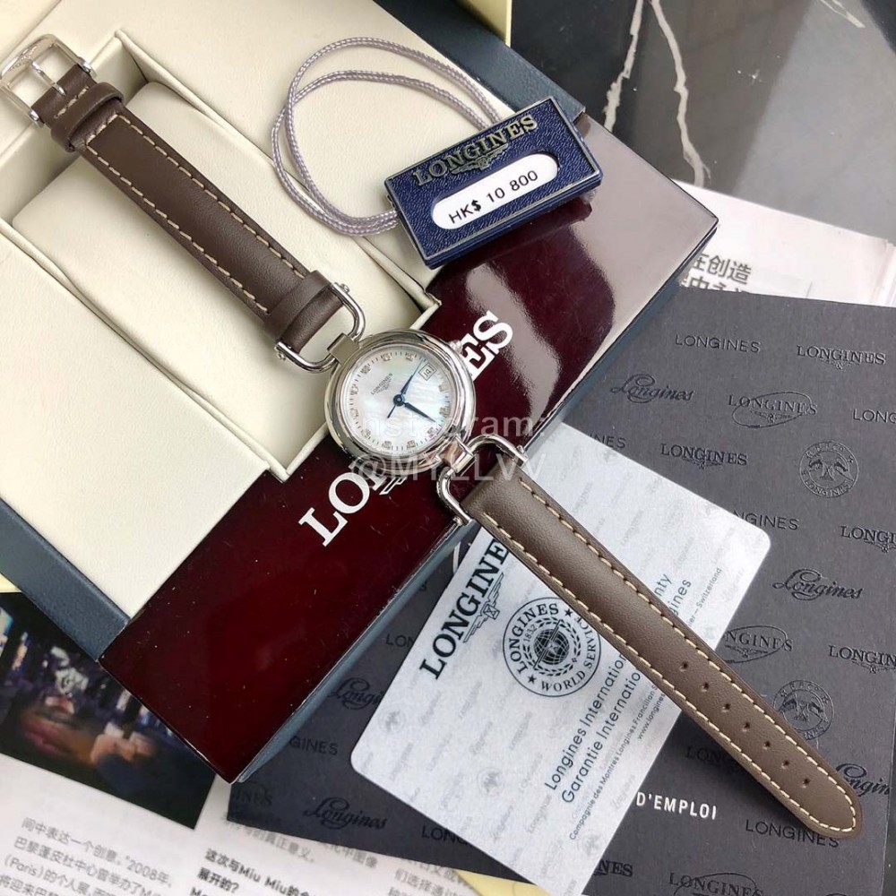 Longines 26.5mm Dial Leather Strap Quartz Watch For Women