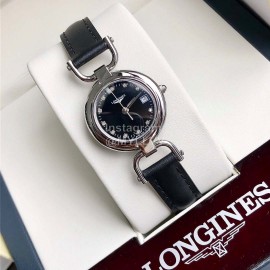 Longines 26.5mm Dial Black Leather Strap Quartz Watch For Women