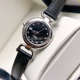 Longines 26.5mm Dial Black Leather Strap Quartz Watch For Women