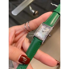 Longines Diamond Square Dial Leather Strap Watch Green