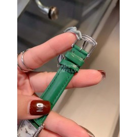 Longines Diamond Square Dial Leather Strap Watch Green