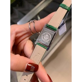 Longines Diamond Square Dial Leather Strap Watch Green