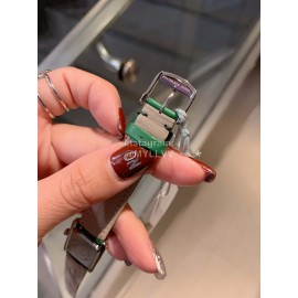 Longines Diamond Square Dial Leather Strap Watch Green