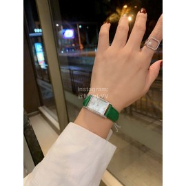 Longines Diamond Square Dial Leather Strap Watch Green