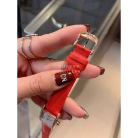 Longines Diamond Square Dial Leather Strap Watch Orange Red