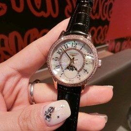 Longines Pearl Shell Dial Sapphire Crystal Leather Strap Watch For Women