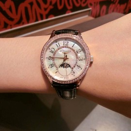 Longines Pearl Shell Dial Sapphire Crystal Leather Strap Watch For Women