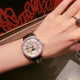 Longines Pearl Shell Dial Sapphire Crystal Leather Strap Watch For Women