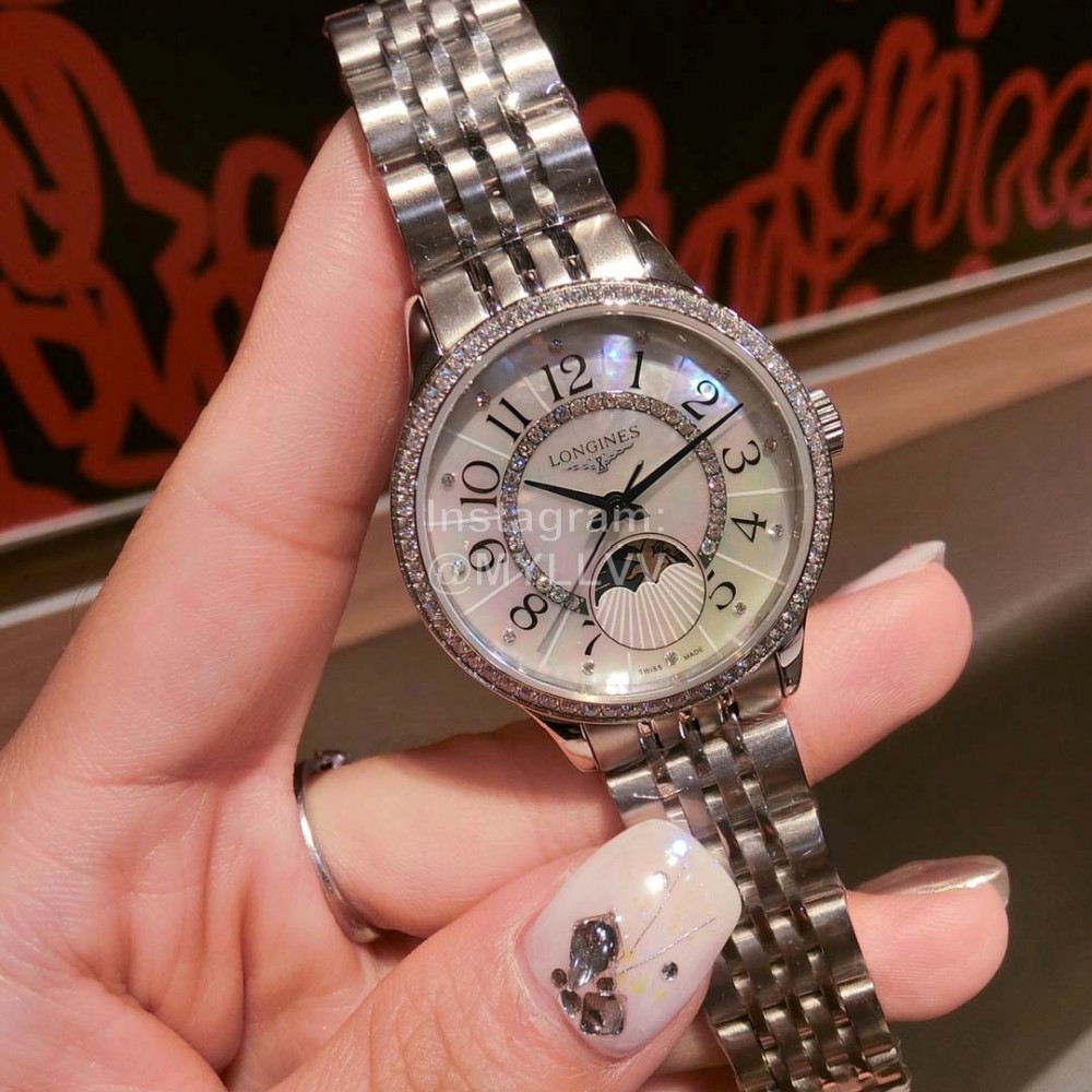 Longines Pearl Shell Dial Sapphire Crystal Steel Strap Watch For Women