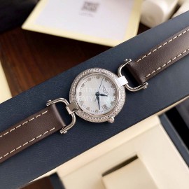 Longines 26.5mm Dial Diamond Leather Strap Quartz Watch For Women 