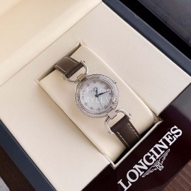 Longines 26.5mm Dial Diamond Leather Strap Quartz Watch For Women 