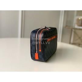 Louis Vuitton Classic Canvas Toiletry Bag Blue Check Orange Side Large N60245