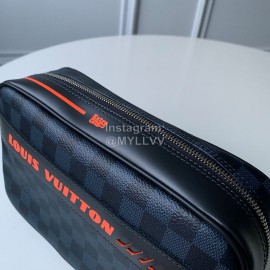 Louis Vuitton Classic Canvas Toiletry Bag Blue Check Orange Side Large N60245