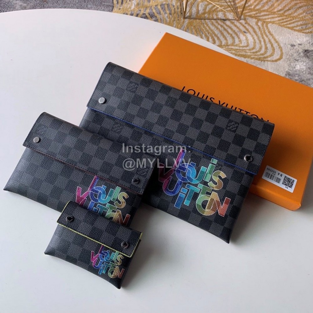 Louis Vuitton Alpha Triple Blue Grid Color Block Three-Piece Handbag Large N60255