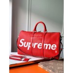 Louis Vuitton Supreme Keepall Water Ripple Leather Travel Bag Red M53419