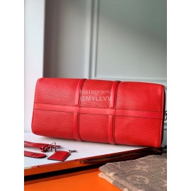 Louis Vuitton Supreme Keepall Water Ripple Leather Travel Bag Red M53419