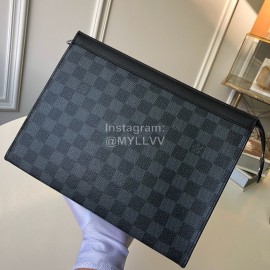 Louis Vuitton Pochette Voyage Monogram Eclipse Canvas Clutch Black Grey Medium N41696