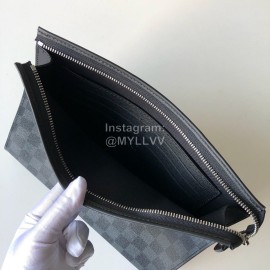 Louis Vuitton Pochette Voyage Monogram Eclipse Canvas Clutch Black Grey Medium N41696