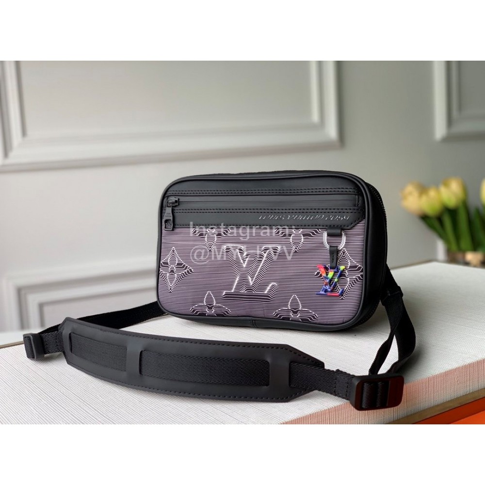 Louis Vuitton Canvas Camouflage Black Leather White Color Pendant Men's Shoulder Bag M55698