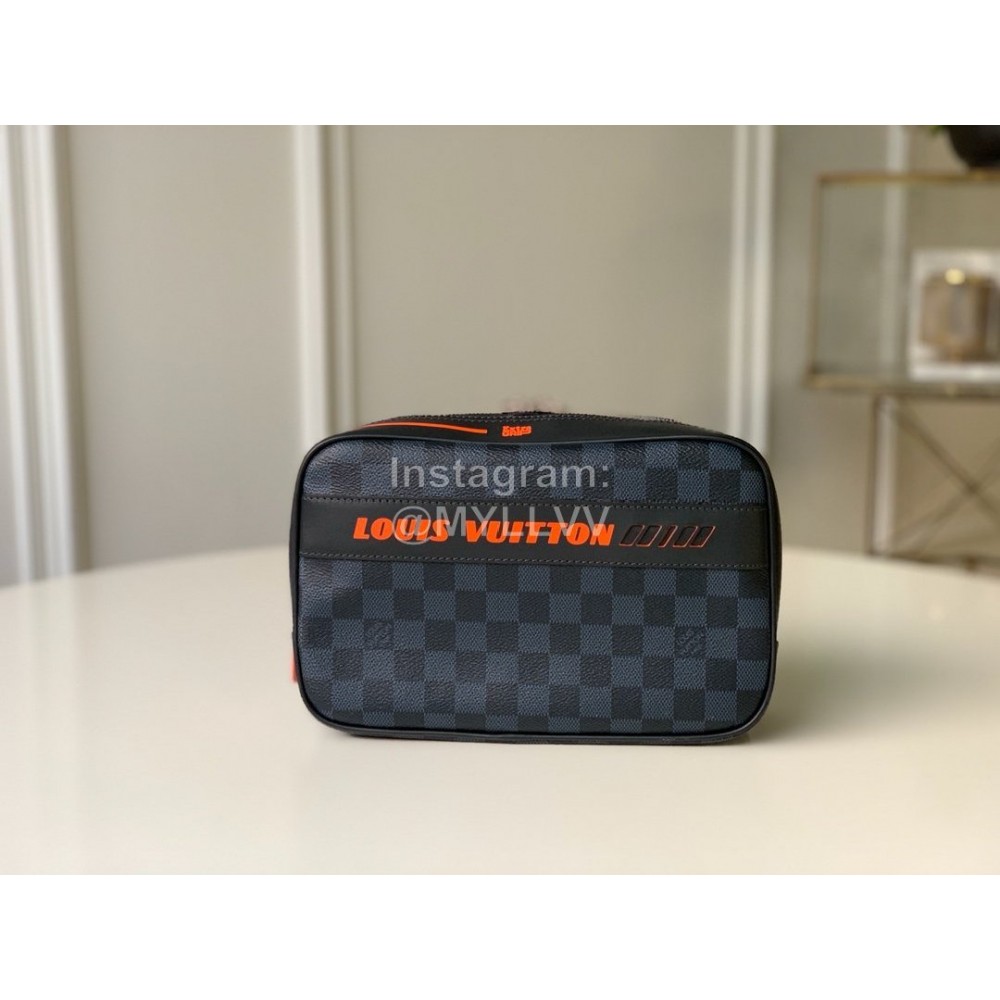 Louis Vuitton Classic Canvas Blue Check Orange Toilet Handbag Large N60245