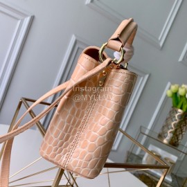 Louis Vuitton Capucines Handbag Crocodile Pattern Goatskin Handbag Gilt Gold Small M91698