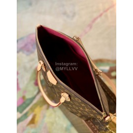 Lv Medium Monogram Canvas Zipper Tote Bag Brown