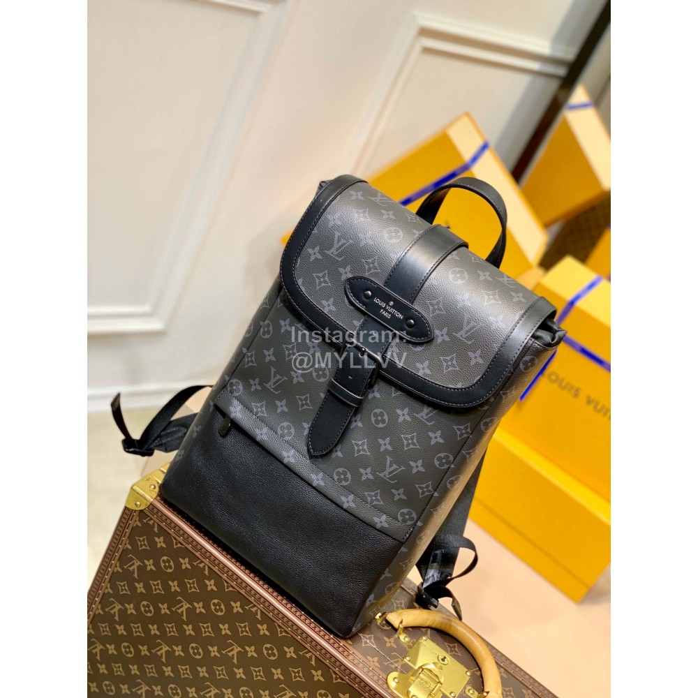 Lv Monogram Eclipse Canvas Saumur Backpack