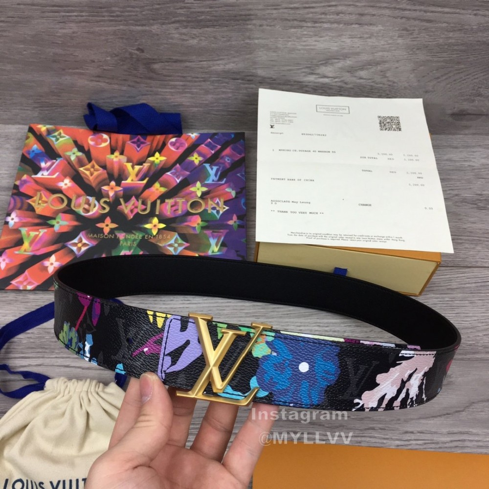 Lv Fashion Printed Leather Gold Buckle 40mm Belts