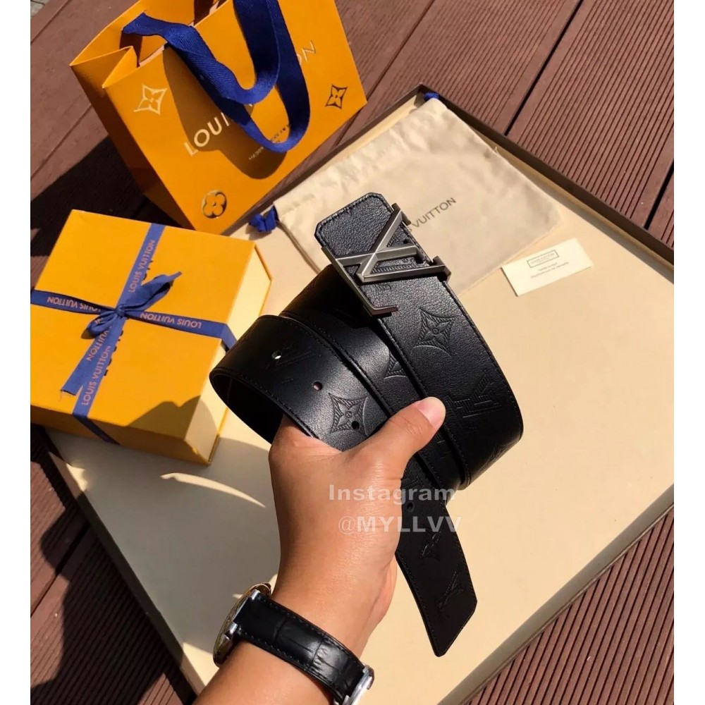 Lv Black Embossed Cowhide Letter Buckle 40mm Belts