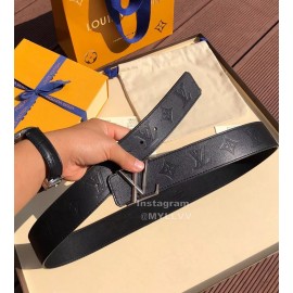 Lv Black Embossed Cowhide Letter Buckle 40mm Belts