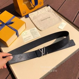 Lv Black Embossed Cowhide Letter Buckle 40mm Belts