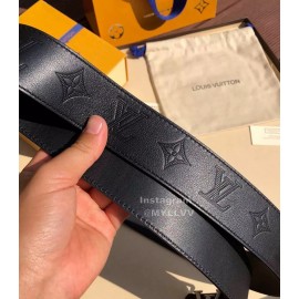 Lv Black Embossed Cowhide Letter Buckle 40mm Belts