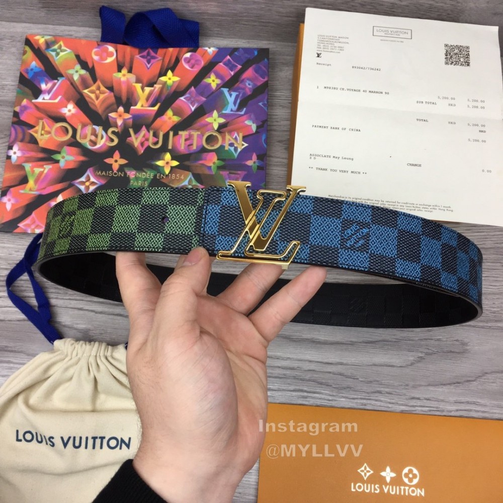 Lv New Damier Canvas Leather Gold Buckle 40mm Belts