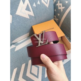 Lv New Cowhide Letter Buckle 40mm Belts Wine Red