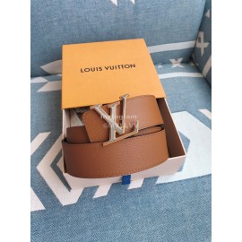 Lv New Brown Cowhide Letter Buckle 40mm Belts