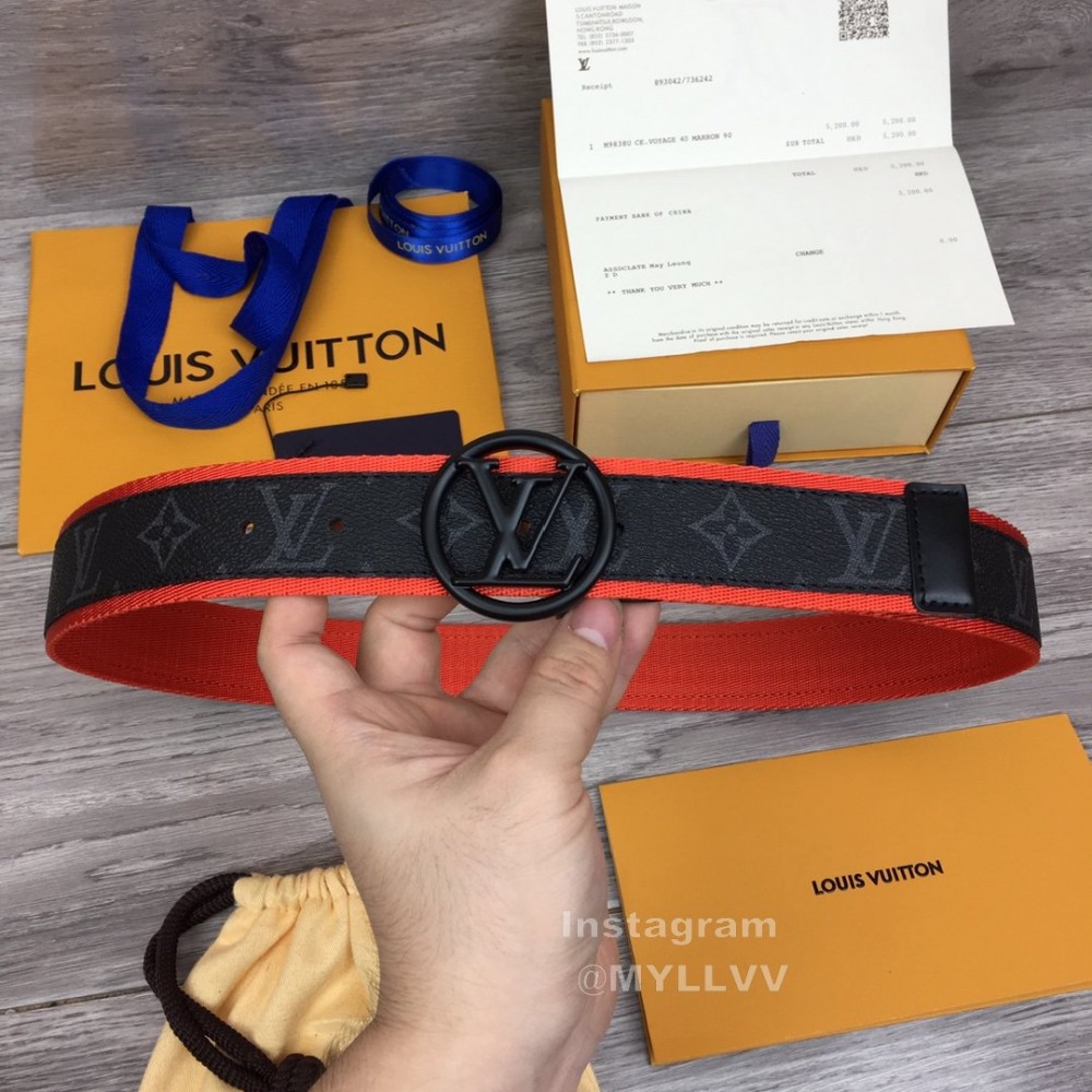 Lv New Monogram Canvas Cowhide Letter Buckle 40mm Belts For Men Orange