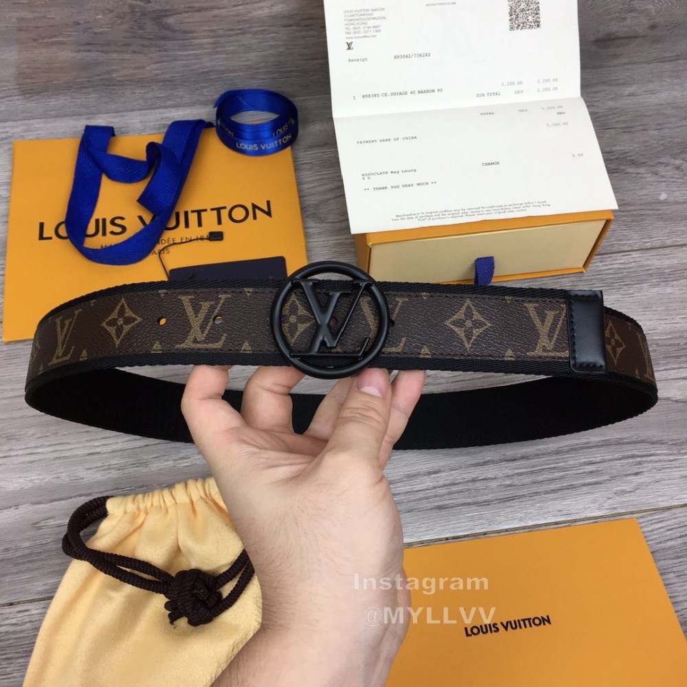 Lv New Monogram Canvas Cowhide Letter Buckle 40mm Belts For Men Black