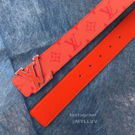Lv Monogram Canvas Cowhide Letter Buckle 40mm Belts For Men Orange Red